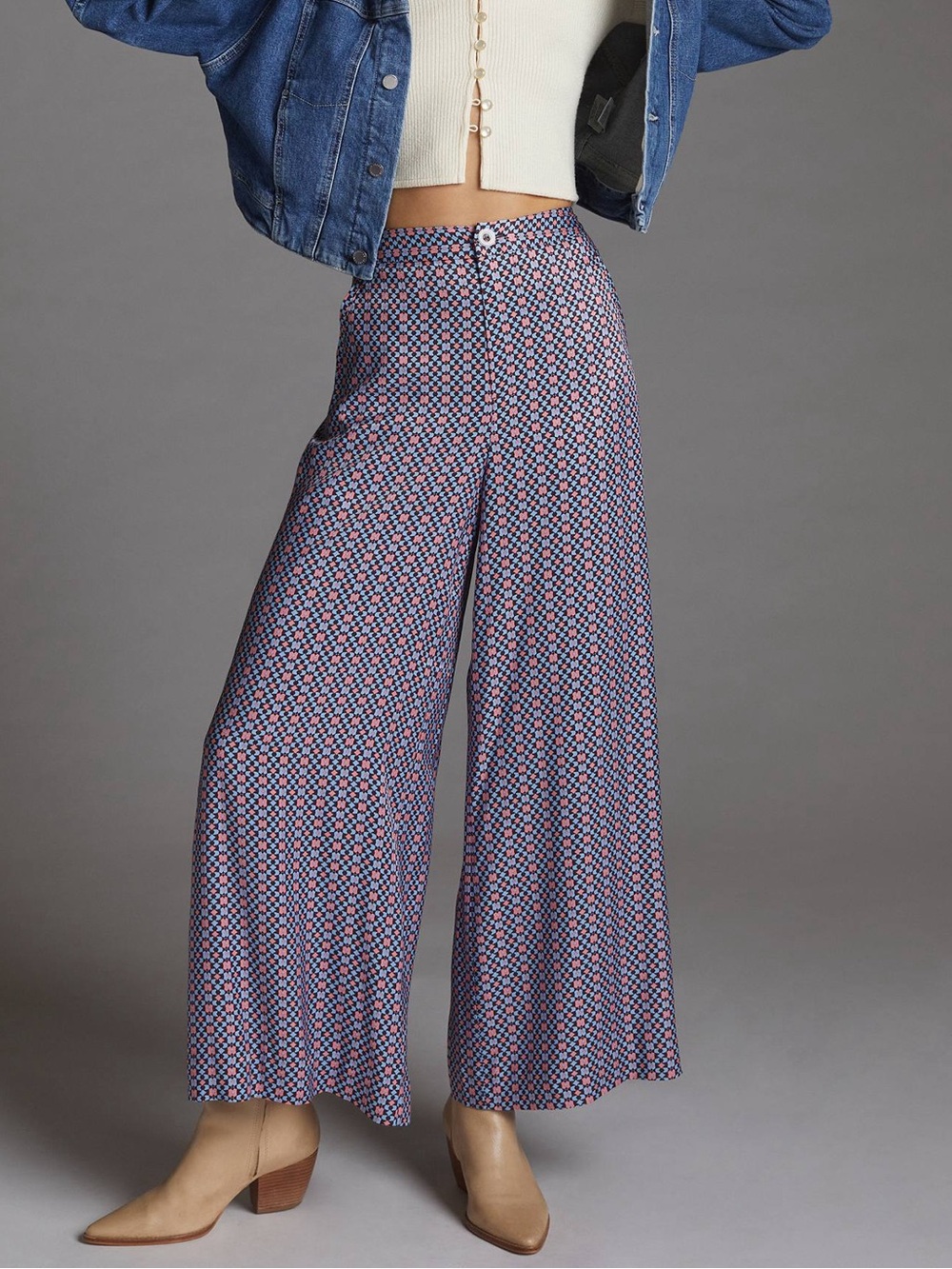Maeve Wide Leg Geometric Print Pants NWT in Blue & Pink Size 6
